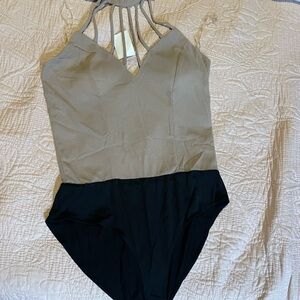 Woman’s One-Piece body suit in Taupe and Black